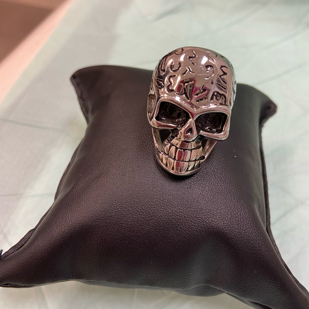 Stainless steel skull head mens ring